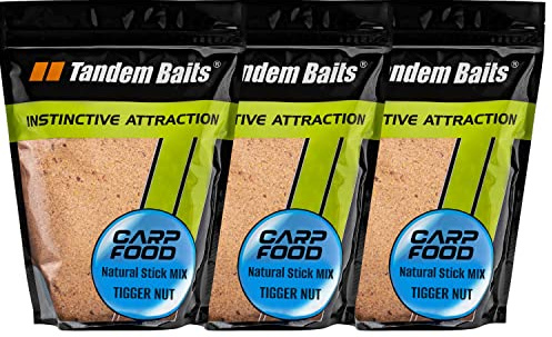 Tandem Baits 3X Carp Food Carp XL Natural Stick Mix Tigernuss Hot Chili Karpfen-Köder, Karpfen Angeln ohne Mühe, Köder zum Große Fische Angeln, Karpfenzubehör Profis&Hobby-Angler, Angelfutter 1Kg