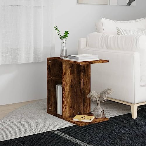 vidaXL Side Table Engineered Wood in Smoked Oak Finish - Modern Practical Design with Open Compartments, Durable, Versatile Orientation, Easy Assembly