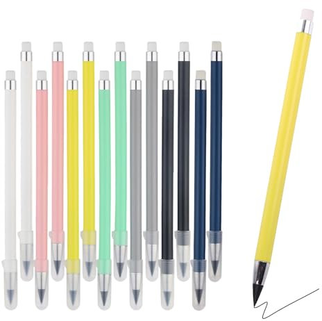 CIOUYAOS 14pcs Ewiger Bleistift, Tintenlose mit 14pcs Ersatz Stift-Mine, Makaron Dauerbleistift Everlasting Ohne Anspitzen Eternal Schreibstift für Kinder Schule Künstler Schreiben Skizze Zeichnung