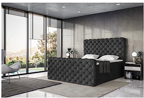 MEBLINI King Boxspringbett mit Bettkasten - Gepolstert Doppelbett mit Matratze und Topper - Polsterbett mit Stauraum - Bett mit Kopfteil - Stauraumbett - Duke - 140x200 - H3/Schwarz Samt