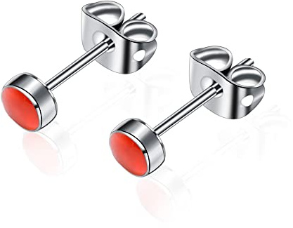 Titan Ohrstecker für Frauen und Mädchen - 5mm Naturstein Edelsteine Hypoallergene Ohrringe - Nickel Frei Schwarzer Onyx für Empfindliche Ohren