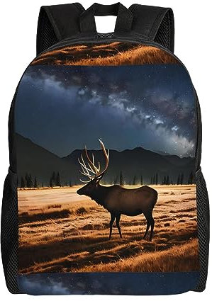 Elch In The Meadow Rucksack mit großem Fassungsvermögen, atmungsaktiv, verstellbarer Schultergurt, für Herren und Damen, Reisen, Sport, Sporttasche, Schwarz , One size