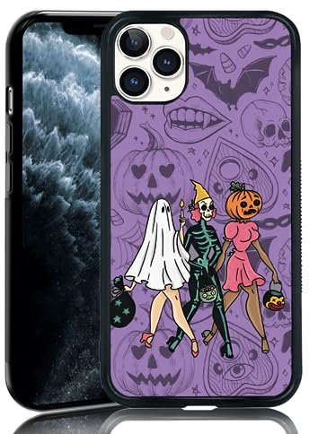 MMYAJT Halloween Women Spooky Ghost Phone Case Fit for iPhone 11 Pro Max, TPU Shockproof Protective iPhone Case Eyeball Bat Bones Phone Cover Gift for Boy Girl Men Women