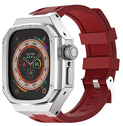SCHIK Uhrenarmband Mod Kit Metallgehäuse Band, für Apple Watch Ultra 49 mm Metallabdeckung und Silikonband, für iWatch Ultra 49 mm Ersatzarmbänder, For 49mm, Achat