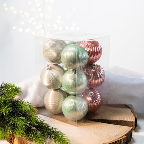 Kunststoff Weihnachtskugel rosa/Mint - 12 Stück Ø 6cm Deko Kugel Christbaumschmuck Mix Matt Gemustert Glänzend