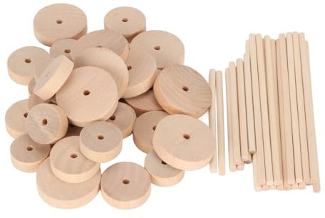Ruote in Legno Grezzo per Artigianato, Pezzi in Legno Fai da Te per Dipingere e Decorazioni con Base per Albero di Natale