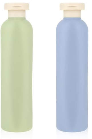 WLLHYF Lot de 2 flacons souples rechargeables en plastique avec bouchon à rabat - Accessoires de voyage pour shampooing, crèmes, lotion, après-shampoing (vert bleu, 260 ml)