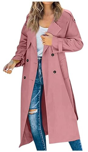 Windjacken Frauen Kleid Schlichte Mit Taschen Jacken mit Reverskragen Mode Herbst Weic Windjacke Mädchen Oversize Langarm Weites Rosa
