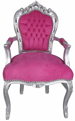 Königlicher Thron Sessel Stuhl gepolstert Armlehnen Silber Pink cat535e39 Palazzo Exklusiv
