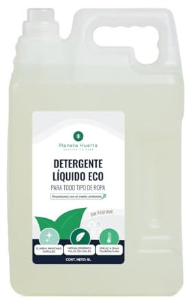 PLANETA HUERTO | Detergente Líquido Ropa ECO 5 Litros Ecológico y eficaz para todo tipo de prendas - Elimina las manchas más difíciles - Cuida y protege la ropa