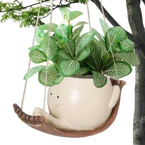 Pots De Fleurs À Suspendu Pot De Plan-tes Mignon Avec Visage Sourire & Balançoire Pour Interieur Extérieur, Pot De Fleurs En Résine Pour Cactus Succulentes Créative, Jardinière À Suspendre Pour Balcon
