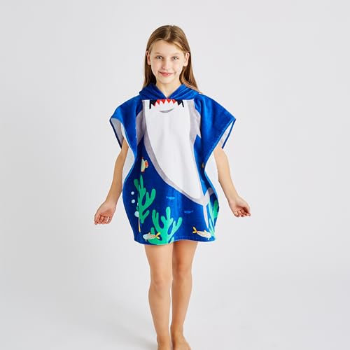 Catherine Lansfield Kinder Hai Kapuzenhandtuch, Poncho, 60 x 120 cm, Blau