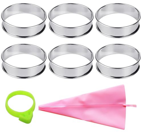 6 Pieces of Pastry Circles, 1 Piping Bag, 1 Piping Bag Holder Ring, Pastry Molds, Round Cookie Cutters, Kitchen Baking Utensils