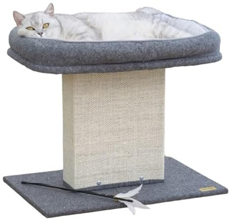 Catry Cama para gatos con poste rascador, diseño minimalista de árbol para gatos con acogedora cama para gatos y poste rascador, atrae al gatito a permanecer alrededor de este mueble para gatos