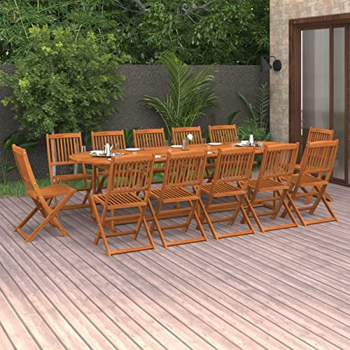 Keyroto Gartenmöbel Set Holz 12 Personen Garten-Essgruppe 6 Personen Gartenmöbel Set 6 stühle mit Tisch Gartentisch mit stühlen Balkongarnitur Klappstuhl Massivholz Akazie-Ohne Armlehnen-13-tlg