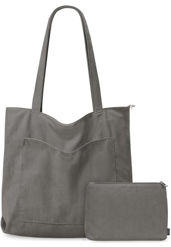 GASSDA Handtasche Damen Groß Shopper Tasche Damen Cord Tasche Tote Bag mit Reißverschluss für Arbeit Einkaufen Fitness Reisen (A-Hellgrau)