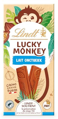 Lindt - Tablette LUCKY MONKEY Lait Onctueux - Chocolat au Lait, 100g