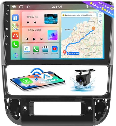 Hikity 8 Core 4GB+64GB Android 13 Radio Coche para Peugeot 406 1999-2004 Radio CarPlay Android Auto Inalámbrico Bluetooth con 9 Pantalla Táctil WiFi GPS SWC USB Type-C DSP Cámara Trasera