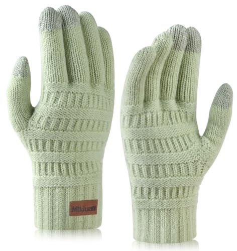 Milduall Gestrickte Handschuhe Touchscreen, Strickhandschuhe Winter Handschuhe Fingerhandschuhe Winterhandschuhe Thermohandschuhe Fäustlinge für Damen Mädchen Outdoor, Mintgrün