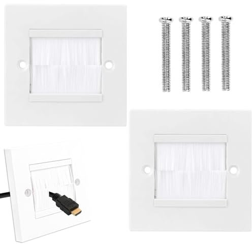 2 PCS Cable Entry Cover, Brush Wall Plate, Single Gang Cable Access Strap, Wall Mounted Brush Faceplate, Tidy Cable Pass Through Insert, Entry Plate for Decorate Wall Home Office