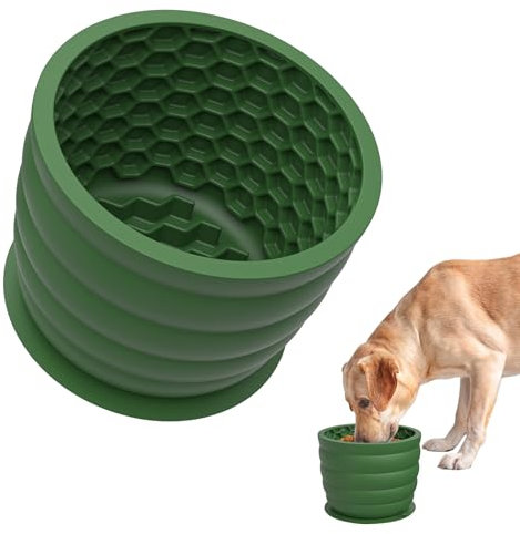 Dog Lick Mat with Suction Cup - Honeycomb Slow Feeder Bowl for Anxiety Relief - Non-Slip Cylindrical Pet Licking Bowl for Grooming, Training - BPA Free Silicone for Small to Large Dogs