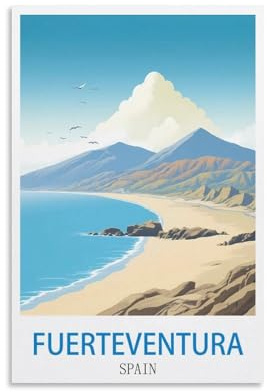 ZHILIJING Fuerteventura Spanien Vintage-Reiseposter Surf, 20 x 30 cm, dekoratives Gemälde, Leinwand, Wandposter und Kunstdruck, moderne Familienschlafzimmer-Dekor-Poster