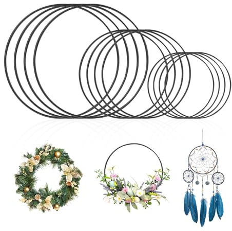 SHUOHONG 12 Stück Metallringe zum Basteln 10cm 15cm 20cm, Ringe zum Basteln, Deko Ringe zum Aufhängen, Drahtringe Ringe zum Basteln Makramee Deko Ringe Rahmen Klein für Traum Fänger (Schwarz)
