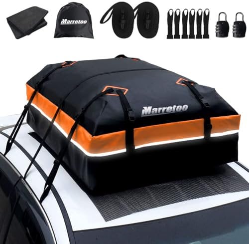 Marretoo 15 Kubikfuß Auto Dachbox Faltbare Wasserdicht Dachtasche Gepäckbox Tasche Aufbewahrungsbox mit a Antirutschmatte, für Fahrzeuge mit/ohne Gepäckträger Gepäcktransport, SUVs
