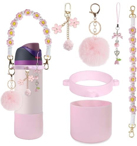 G GENLEAS Water Bottle Accessories Set for owala 24oz, Silicone Water Bottle Boot Set for Owala 24oz, Charms for Owala Cup 24oz Tumbler