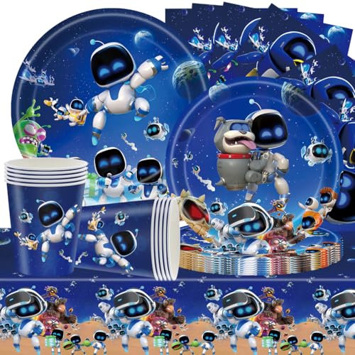 PLNVNVP 51 Pcs As-tro Bot Stoviglie Feste di Compleanno, Decorazioni Cartoni Animati - Piatti di Carta Piatti da Dessert Tazze di Carta Fazzoletti Tovaglie Stoviglie di Compleanno per Bambini