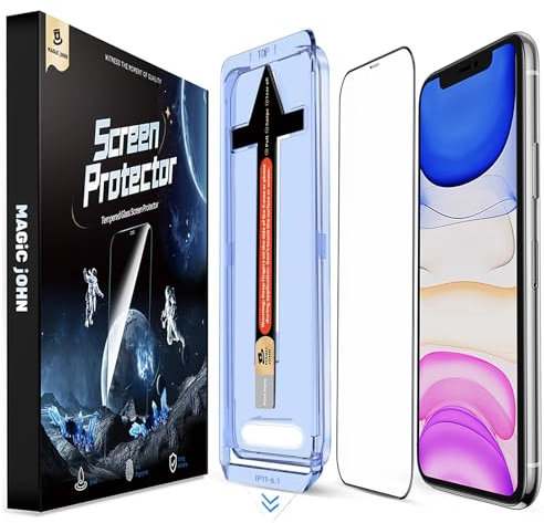 MAGIC JOHN Pack of 2 for iPhone 11/iPhone XR for Tempered Glass (6.1 Inches), Auto Dust Elimination, 9H Hardness Film, Ultra Clear Screen Protector, Bubble-Free