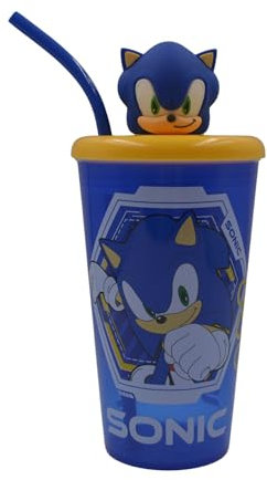 HOX Sonic The Hedgehog Gobelet à boire en plastique avec paille amovible | Écologique sans BPA | Cadeau pour fan et collectionneur de Sonic | Produit sous licence officielle
