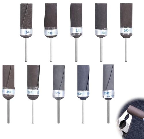 Sanding Drums Sleeves Polishing Rolls, 10 PCS 2.35mm Abrasive Grinding Head 180/240/320/400/600/800/1000/1200/1500/2000 Grit for Woodworking Glass Metal Polishing
