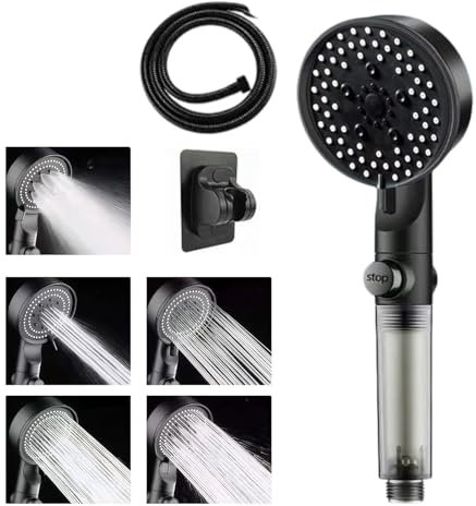 Shower Head, Water Filter Shower Heads with Stage Filter, Hard Water Shower Pro Head, Water Saving High Pressure Shower Heads, 5 Mode Handheld Powerful Shower Head with Pause Switch, Black