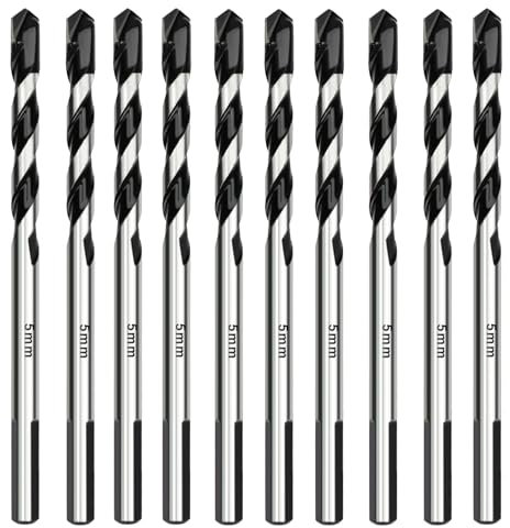 HSAWBIT Lot de 10 forets à maçonnerie de 5 mm pour béton/carbure de tungstène pour murs de brique/verre/plastique/ciment/carrelage souple