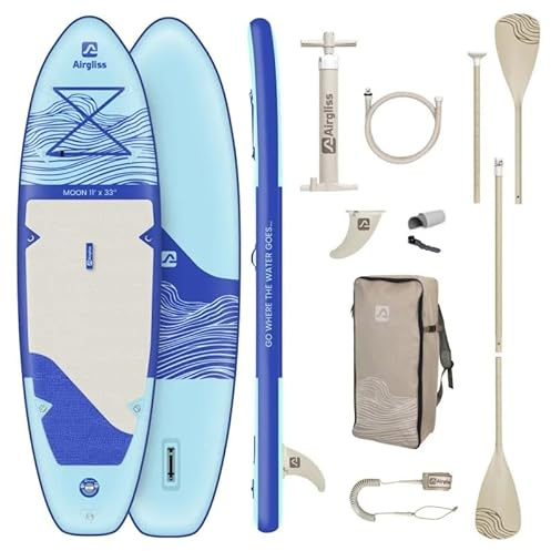 Pádel Inflable AIRGLISS 11.0 HASTA 2 Personas (Máx. 170 kg) | Adulto Y Niño | Estable Y De Calidad | Completo con Todos Los Accesorios: Palea, Niflador, Bolsa, AILERON, Leash