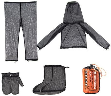 dwxnauixl Kompletter Mückenschutz Ganzkörperanzug für die Gartenarbeit, Mückenanzüge für Erwachsene, Mückenjacke mit Kapuze, Insektenschutz, Schwarz, 4er Set M