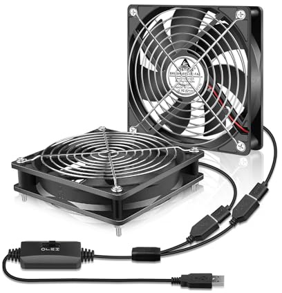 GDSTIME Lot de 2 Ventilateur PC 120mm USB Fan 5V 120x120x25 Réglable | ventilateur usb 120mm USB PC Fan 3 Vitesse Réglable pour Ordinateur Meuble Récepteur Routeur