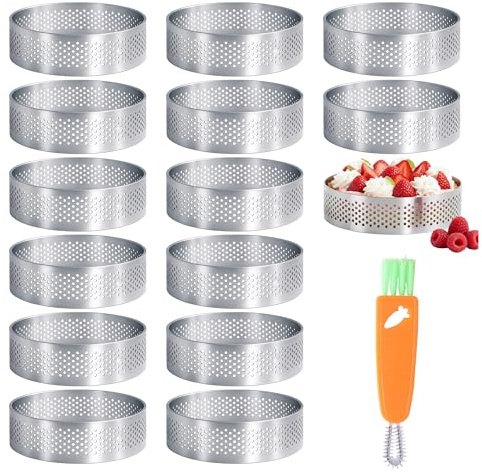 15 Stück Ø 6 cm Tartelette Förmchen,430 Edelstahl Tartelette Förmchen Dessertringe 6cm,Pie Form Backring Tortenring Dessertringe Perforierter Crumpet Rings,Backringe für Minikuchen Mini-Pizzen Muffins