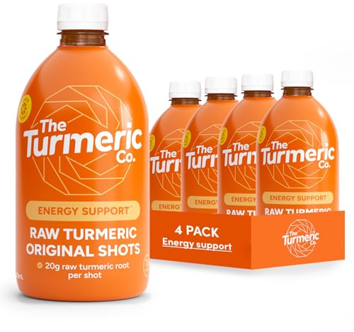 The Turmeric Co. Fresh Turmeric Shots | 28 Shots | Daily Health & Boost Immunity | Joint Support | Natural Vegan Cold-Pressed Ingredients | Month Supply 4x420ml Dosing Bottles | No Added Sugar