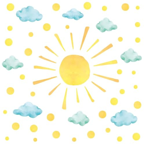 FUFUQUARE Wandtattoo Cartoon Gelb Sonne Wandaufkleber Wolken Sonnenschein Punkte Selbstklebend Wandsticker Kinderzimmer Babyzimmer Schlafzimmer Wanddeko