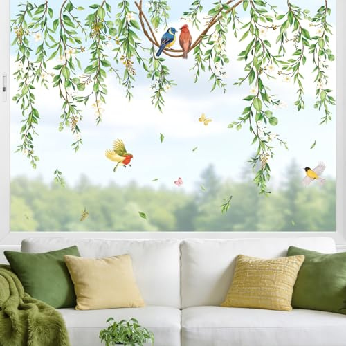 SHUCHING Fensterbilder Hängende Rebe Grün Groß | Fenstersticker Grüne Pflanze, Wiederverwendbar Selbstklebend Fensteraufkleber für Fenster, Vitrinen, Spiegel, Glas
