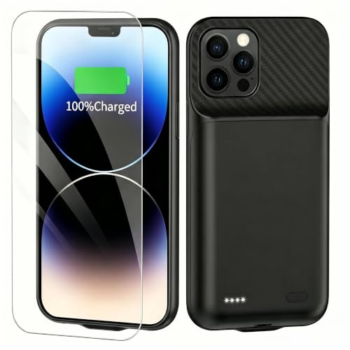 TAYUZH Battery Case for iPhone 14 Pro, 10000mAh Portable Rechargeable Charging Cover with Smart LED Indicator, 360° Full Protection, Black