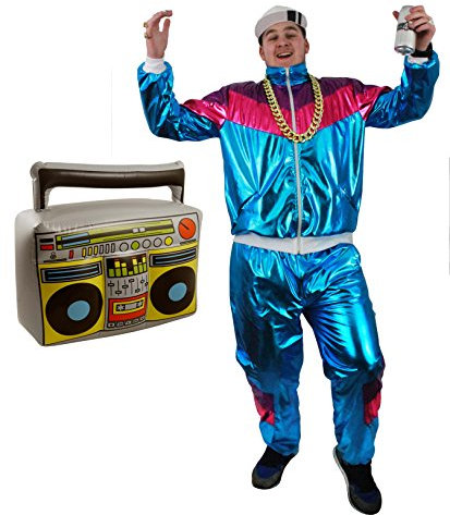 I LOVE FANCY DRESS Rapper Shell Suit KOSTÜM VERKLEIDUNG=MIT UND OHNE ZUBEHÖR=HIP HOP Shell Suit =SCHLECHTER Geschmack Plastik Anzug=FASCHIN Karneval=Radio+SMALL