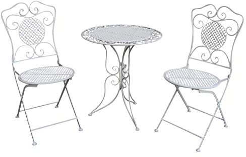 aubaho Gartenset Tisch und 2 Stühle Eisen Antik-Stil Gartengarnitur Bistroset weiß Metall