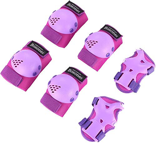 BOSONER Knieschoner Kinder Schoner Inliner Protektoren 6er Set Schützer Inliner Inline Skates Knie Und Ellenbogenschützer Schutzausrüstung Knieschützer Skateboard (A#zise, S (3-7 Jahre))