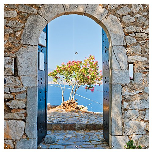 Wallario XXL Outdoor-Poster für Garten oder Balkon Torbogen Toskana, Motivbanner Größe: ca. 180 x 180cm, 2-teilig, Outdoor-Bild