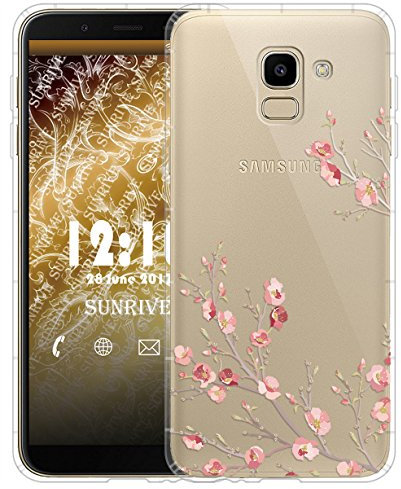 Sunrive Coque pour Samsung Galaxy J6 (2018), Silicone Étui Housse Protecteur Souple Gel Coussin d'air Transparent Back Case(TPU Fleur)+ Stylet OFFERTS