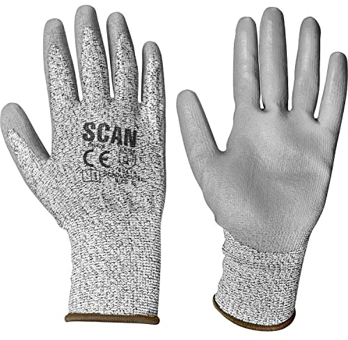Scan SCAGLOCUT3XL Grey PU Coated Cut Resistant Cut 3 Gloves - Size 10 XL