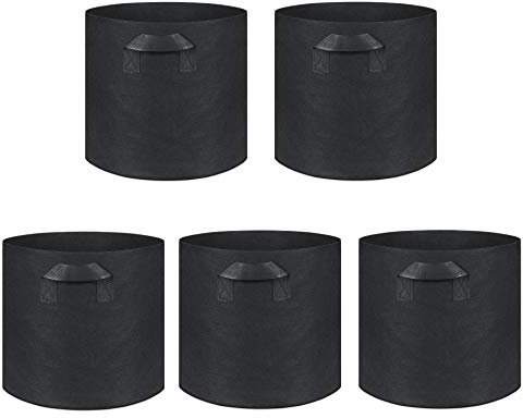 CARRYLAA Plant Bags Heavy Duty Thickened Nonwoven Grow Bags Aeration Fabric Garden Pots Container with Handles Straps for Flowers Vegetables 3 Gallons Black 5PCS